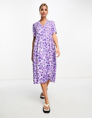 Monki midi shirt dress in lilac floral-Purple