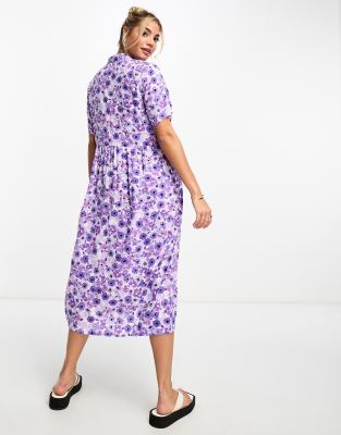 Monki midi shirt dress in lilac floral