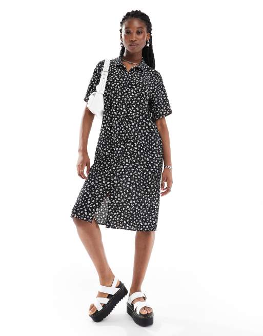 Monki midi Neon shirt dress in mono ditsy print