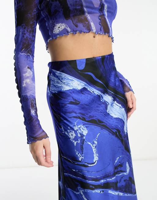 Monki midi skirt in blue liquid print - part of a set | ASOS