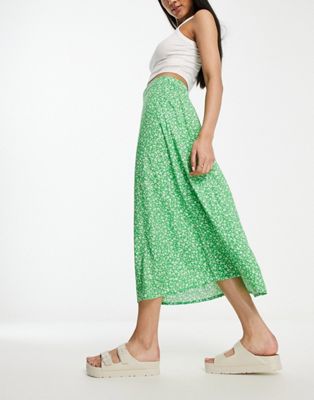 Monki Midi Skirt In Green Meadow Floral