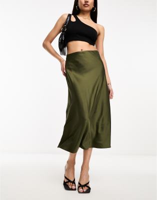 Monki midi skirt in khaki - ASOS Price Checker