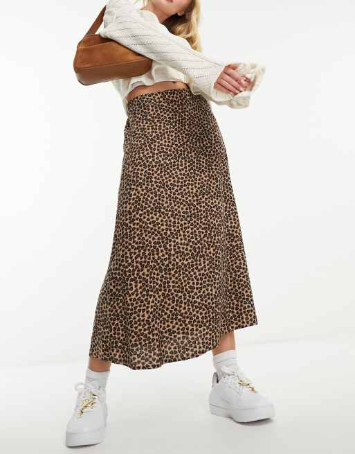 Monki midi skirt in leopard heart print