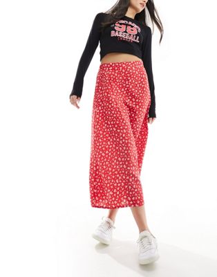 midi skirt in red meadow floral