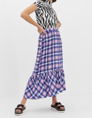 monki plaid midi skirt