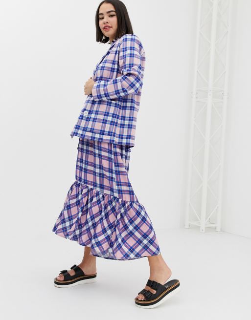 Monki plaid 2025 midi skirt