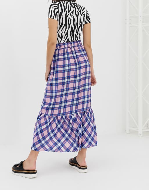 Monki plaid 2025 midi skirt