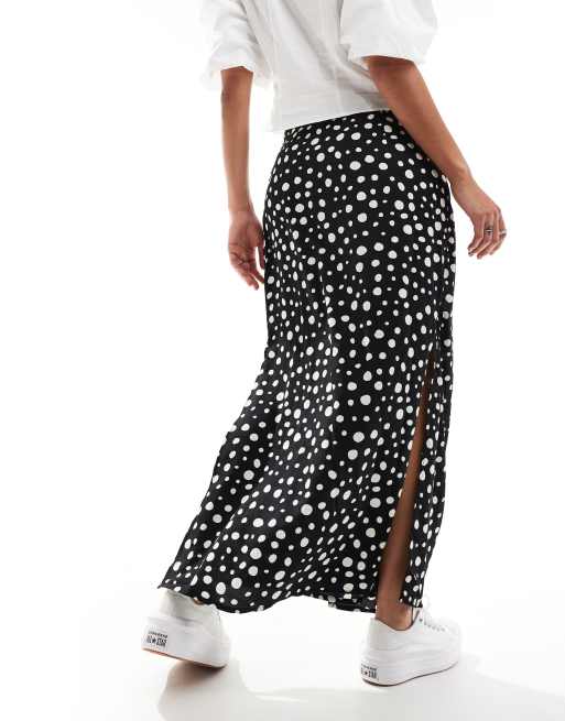 Monki midi skirt with tie waist in black with white dots, 2 of 5