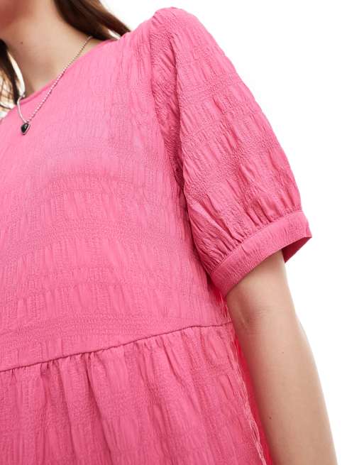 Monki midi smock dress with tiered hem in pink | ASOS