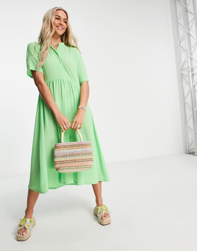 Monki midi smock shirt dress in green