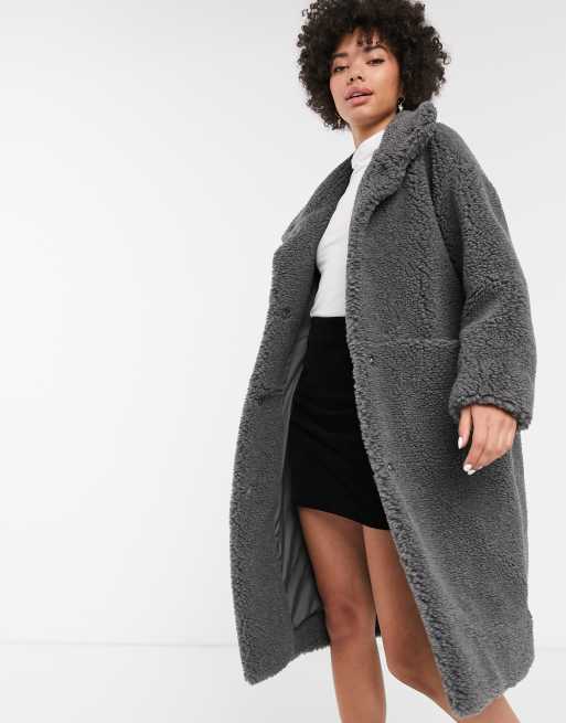 Grey long teddy bear 2024 coat