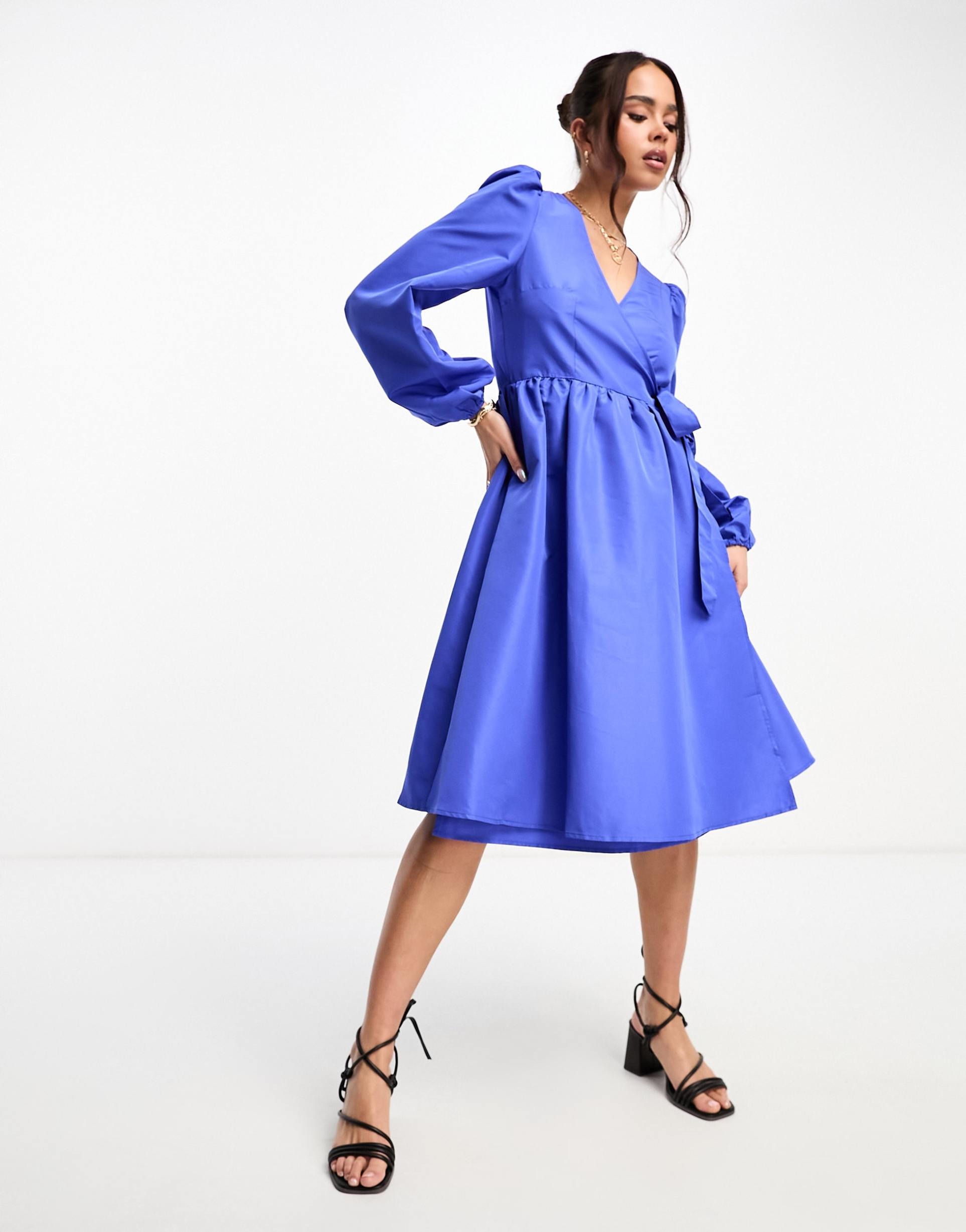 monki midi wrap dress in blue