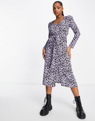 Monki   midi dress in purple animal print - ASOS Price Checker