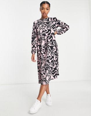 Monki midi dress in pink and brown swirl print  - ASOS Price Checker