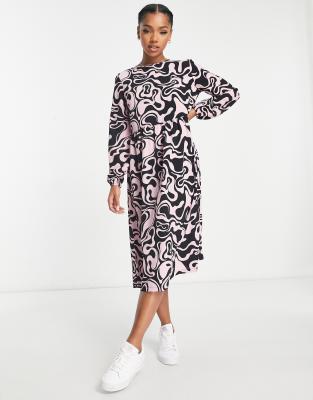 Monki midi dress in pink and brown swirl print  - ASOS Price Checker