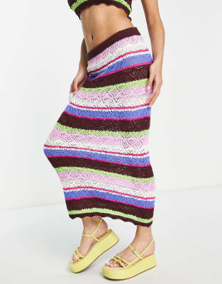 Monki co-ord knit crochet midi skirt in multi stripe - ASOS Price Checker