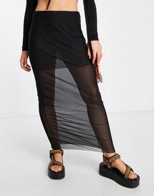 Monki mesh midi skirt in black - ASOS Price Checker