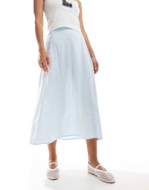 Monki - Midirok in blauwe bloemenprint