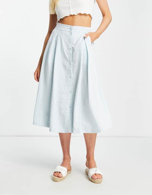 Monki - Midirok met knoopsluiting en fijne bloemenprint