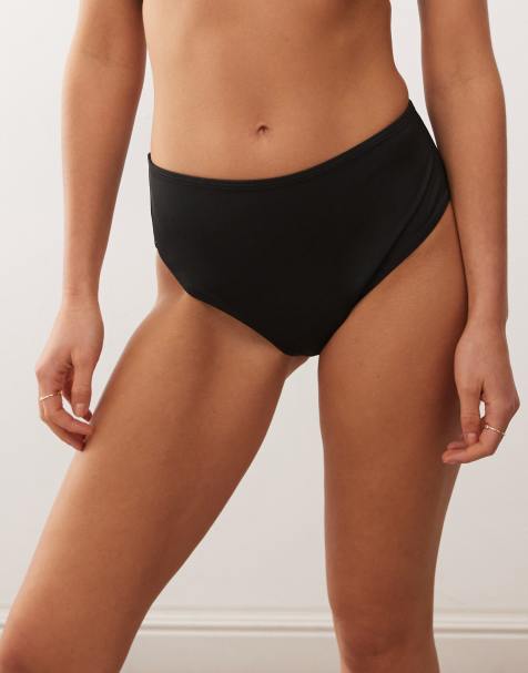 Monki – Mieszaj i łącz – Czarny wysoko wycięty dół od bikini z wysokim stanem - view 1