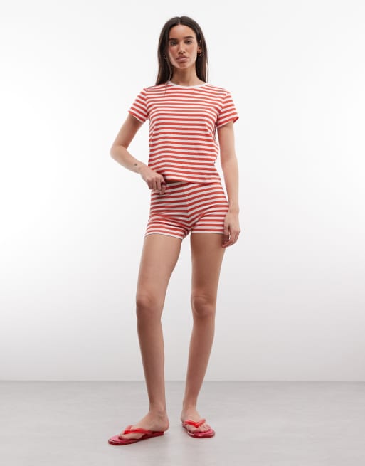 Monki – Mieszaj i łącz – Czerwone szorty hotpants w paski, część zestawu, 2 z 4