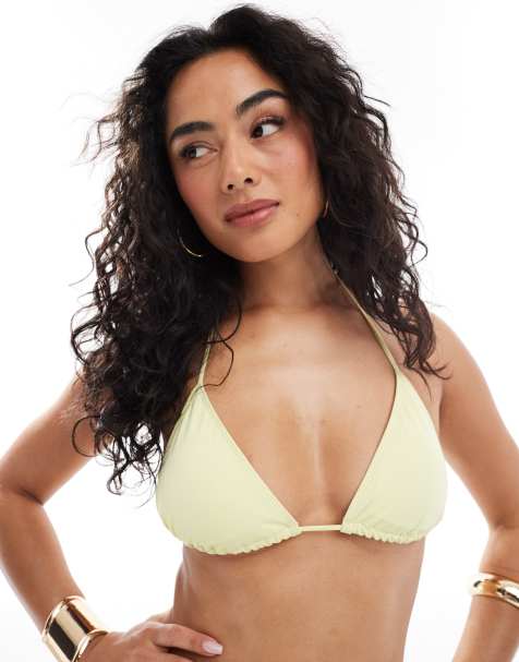 Monki – Mieszaj i łącz – Żółta góra od bikini z trójkątnymi miseczkami i wiązaniem, tylko w ASOS - view 1