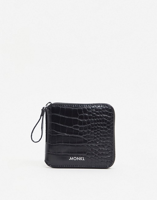 Monki Milla croc print wallet in black