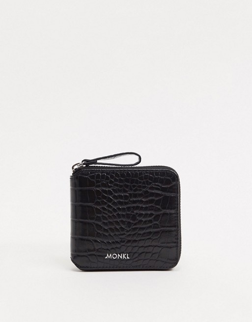 Monki Milla croc print wallet in black