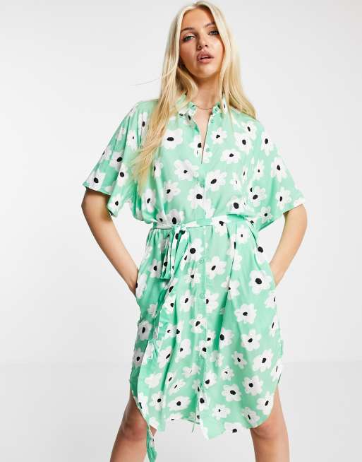 Monki - Mimmi - Grøn midi-skjortekjole med blomsterprint - MGREEN