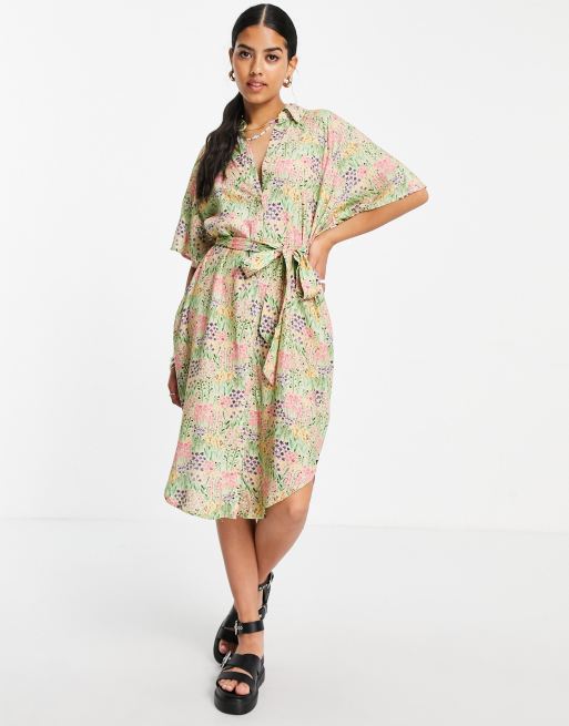 Monki Mimmi midi shirt dress in garden floral print