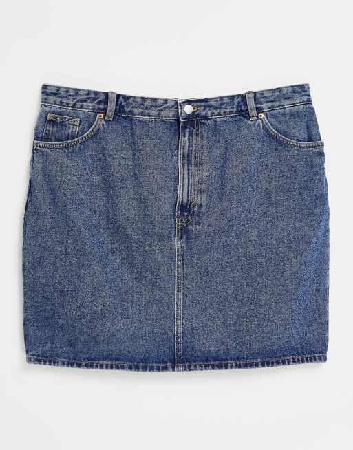 Monki Mimmie cotton denim mini skirt in mid wash blue - MBLUE
