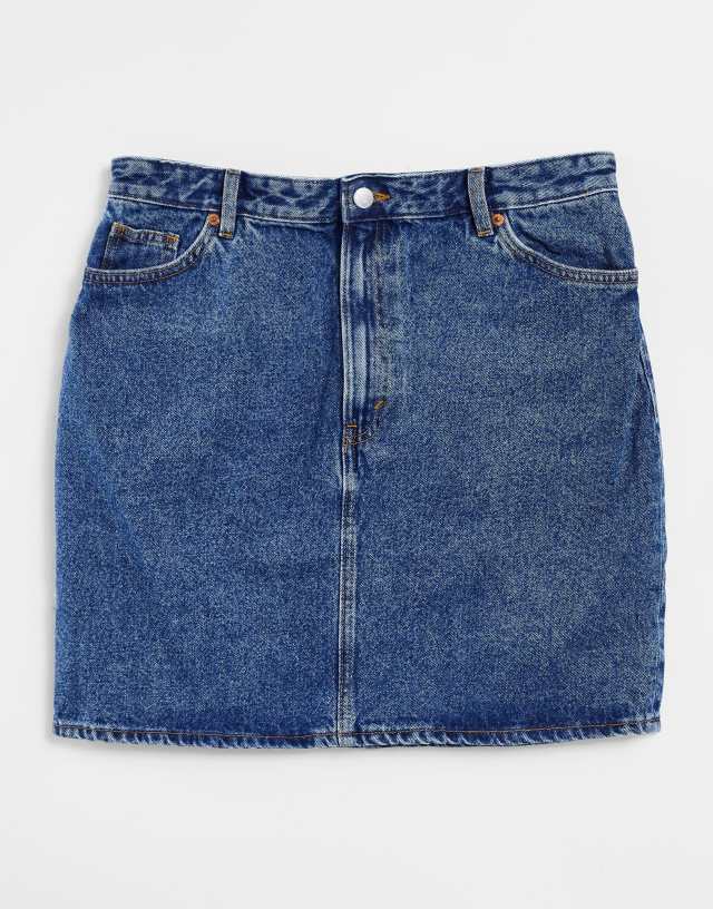 Monki - mimmie cotton denim mini skirt in mid wash - mblue