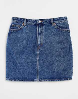 Monki – Mimmie – Spódnica mini z bawełnianego denimu w kolorze niebieskim – MBLUE