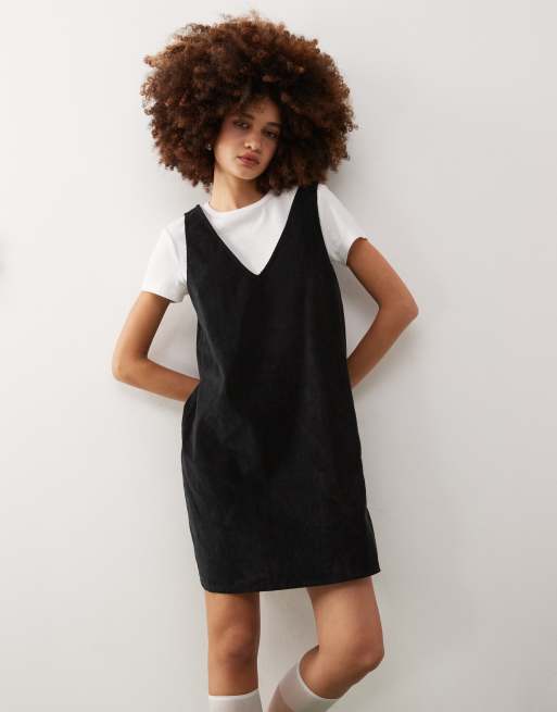 Monki mini cord pinafore dress in black ASOS