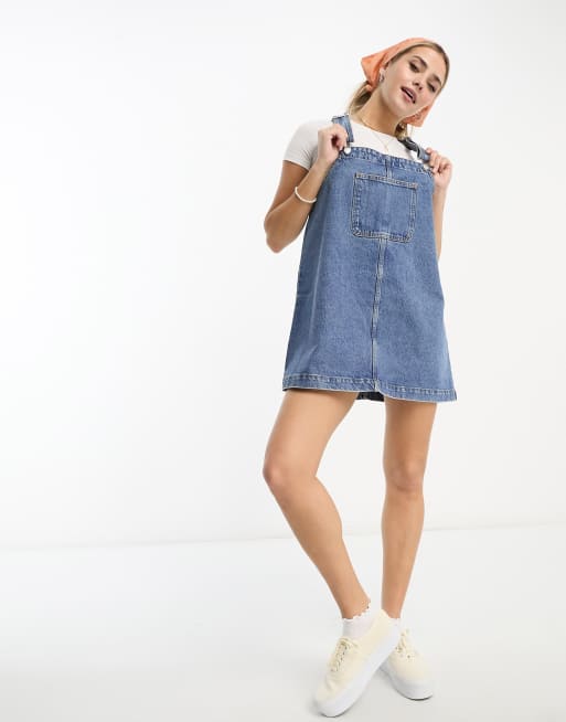 Short Denim Dungaree Pinafore-Style Dress