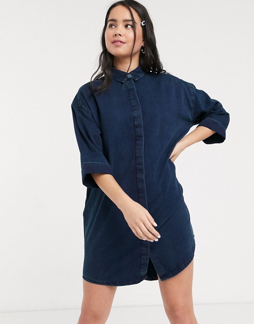 Monki mini denim shirt dress in blue