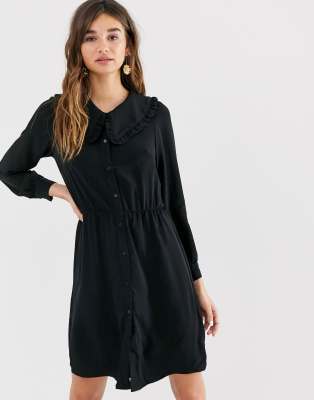 Monki dress with long sleeve and oversized collar black - online sale | Coshio Online Shop