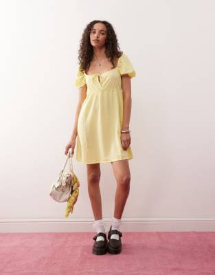 Monki Mini Dress With Puff Sleeves