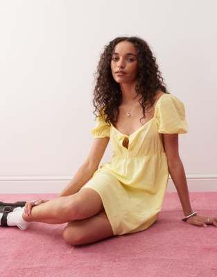 Monki Mini Dress With Puff Sleeves