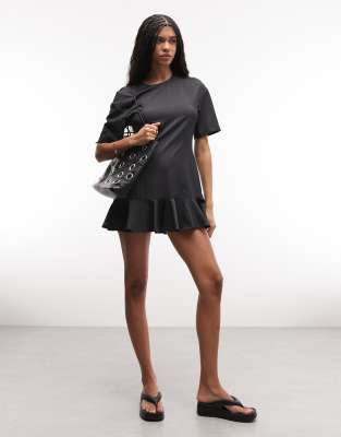 Monki Mini Dress With Ruffle Hem Detail In Black