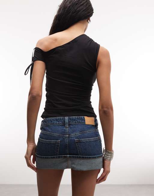 Monki – Mini-Jeansrock in blauer Waschung mit Umschlag, 5 von 5