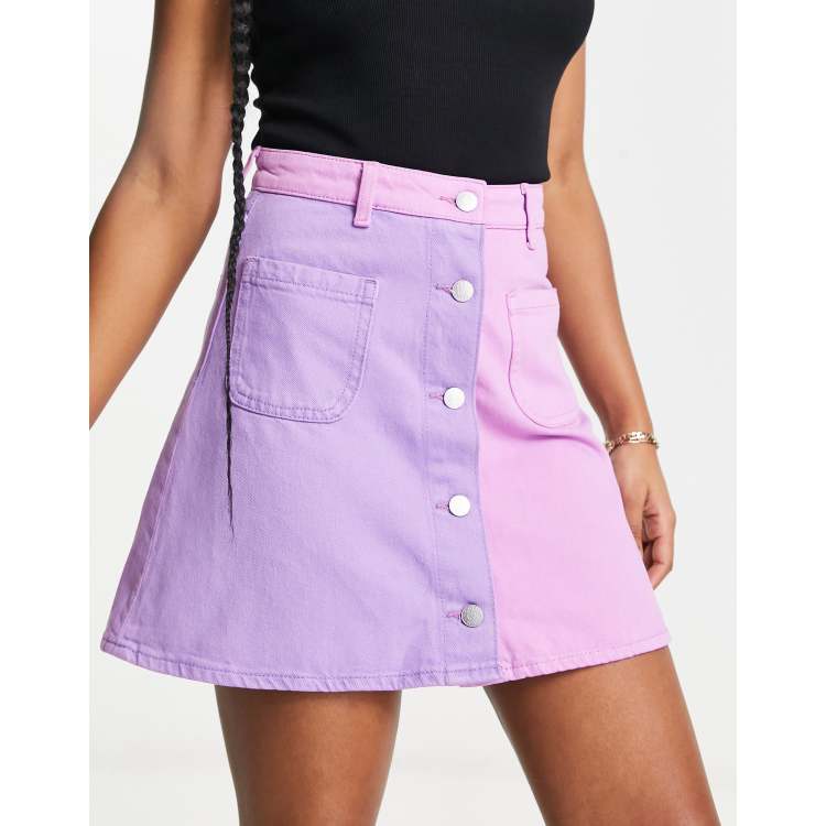Monki Mini jupe en jean effet color block Lilas ASOS