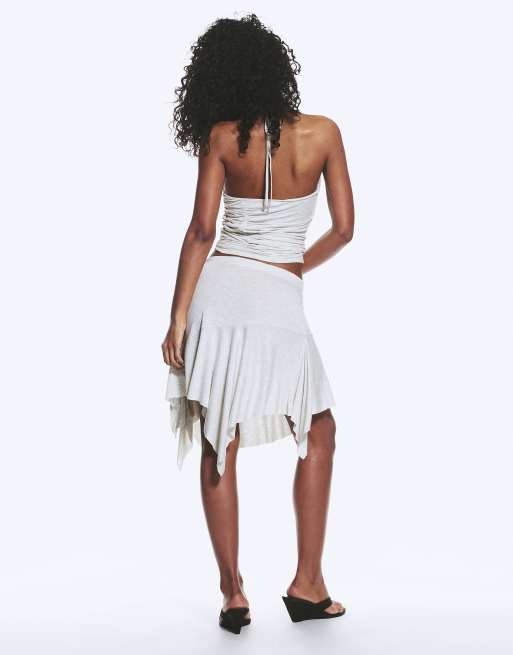 Monki - Mini-jupe froncée asymétrique - Gris chiné, 2 de 4