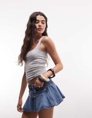 Mini-jupe plissée en jean - Bleu 42