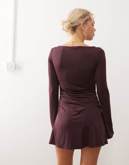 Monki - Mini-jurk met lange mouwen in bordeauxrood, 4 van 4