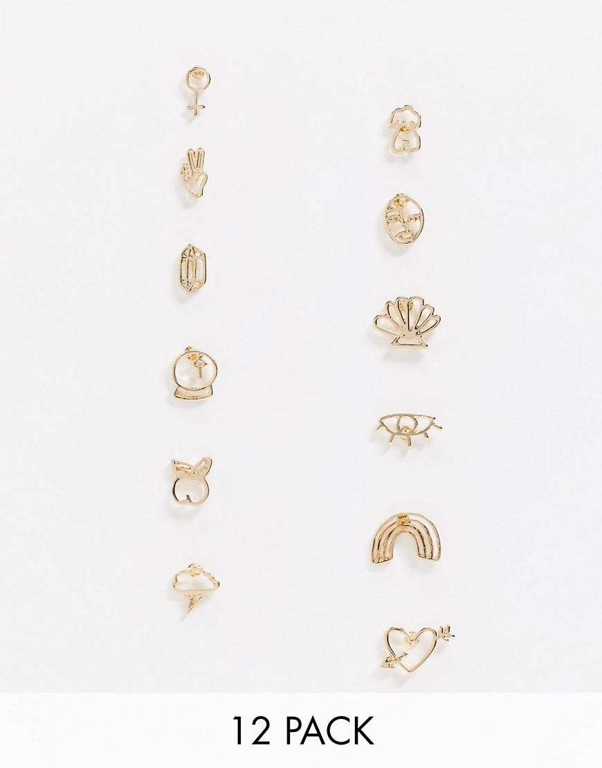 Monki Mini multi earring pack in gold