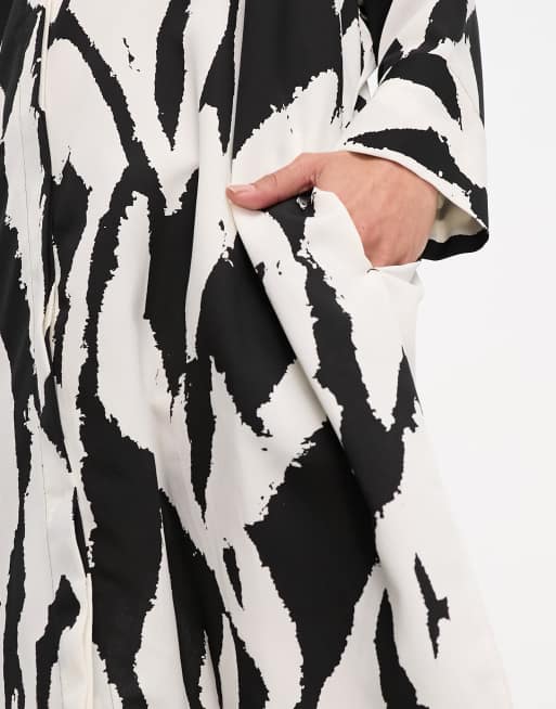 Monki mini shirt dress in black and cream print, 3 of 4