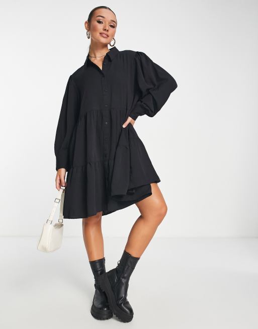 Monki mini shirt dress in black | ASOS