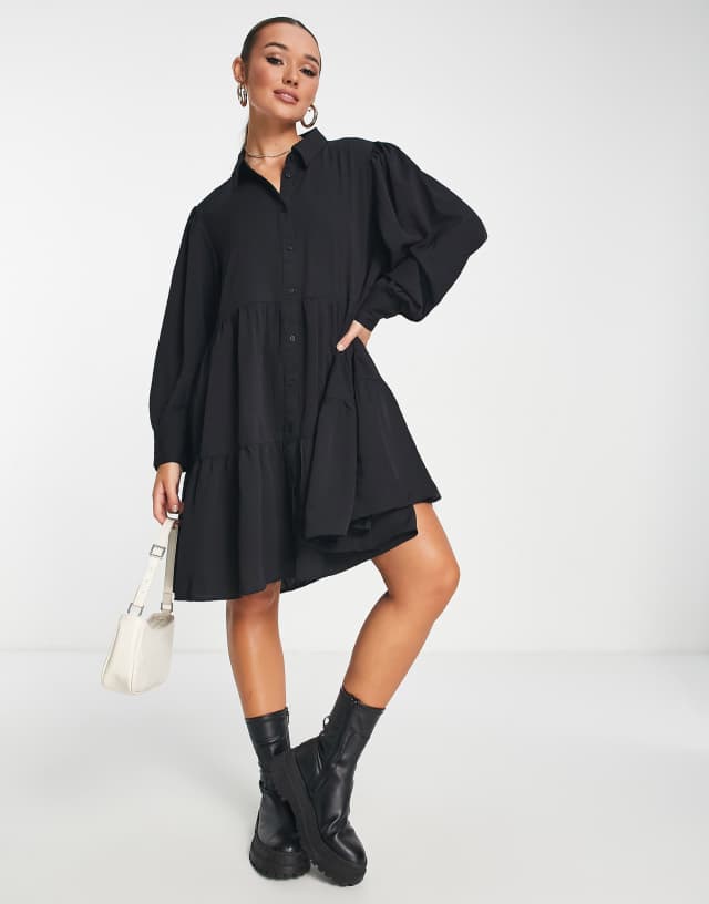 Monki mini shirt dress in black