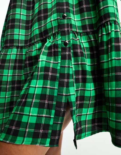 monki green shirt dress Monki short sleeve shirt dress in green spot print